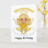 November Birthstone Angel Blonde Verjaardag Kaart (Gele Bloem)