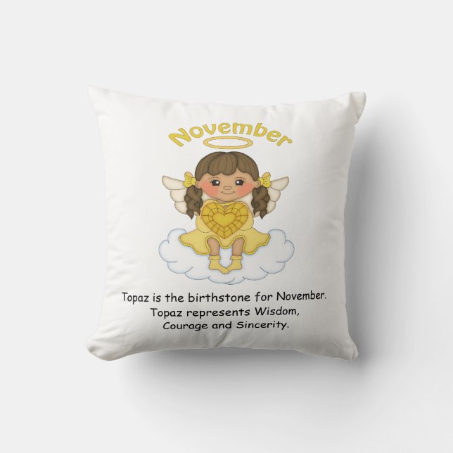 November Birthstone Angel Brunette Kussen (Voorkant)