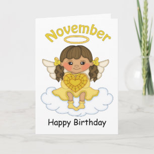 November Birthstone Angel Brunette Verjaardag Kaar Kaart