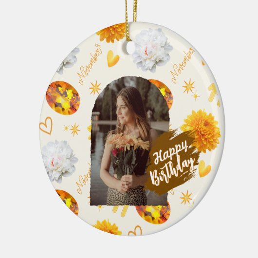 November Birthstone & Flower Custom Birthday Keramisch Ornament (Links)