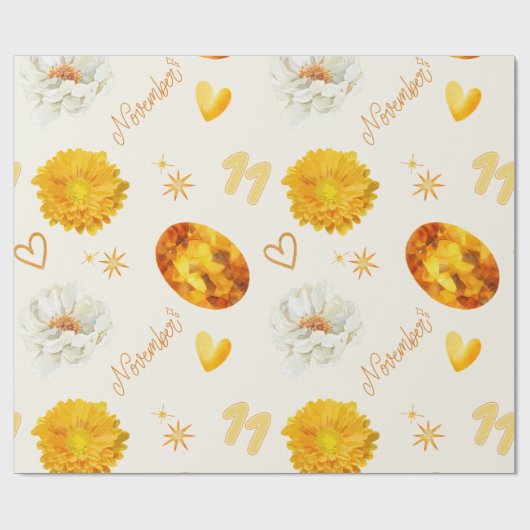 November Birthstone & Flower | Watercolor Cadeaupapier (Vlak)