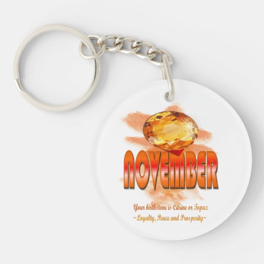 November Birthstone Keyring met naam Sleutelhanger (Voorkant)