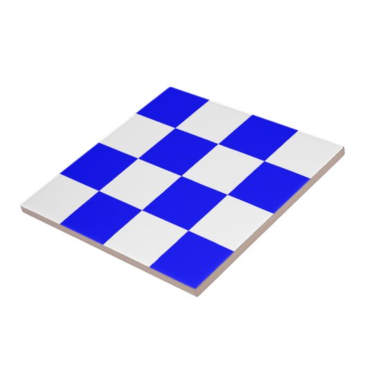 NOVEMBER Blue White Checkered Square Tegeltje (Zijkant)