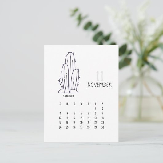 November  Cactus 2024 Kalender Kaart (Staand voorkant)