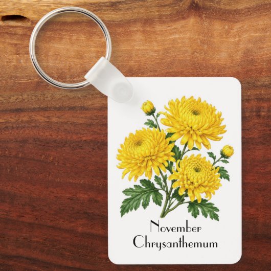 November Chrysanthemum Bloemen Sleutelhanger (Voorkant)