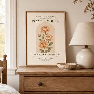 November Chrysanthemum Geboorte Bloem Poster