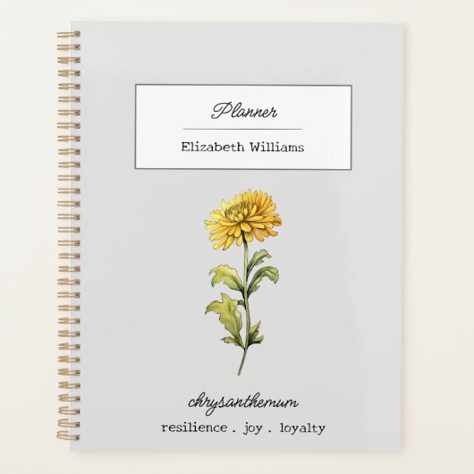 NOVEMBER CHRYSANTHEMUM GEBOORTEBLOEM GEPERSONALISE PLANNER (Voorkant)
