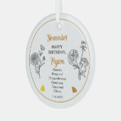 November Chrysanthemum Peony Verjaardag Keepsake Glas Ornament (Voorkant links)