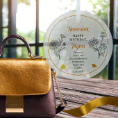 November Chrysanthemum Peony Verjaardag Keepsake Glas Ornament