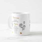November Chrysanthemum Peony Verjaardag Keepsake Koffiemok (Voorkant links)