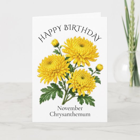 November Chrysanthemum Verjaardag Kaart (Voorkant)