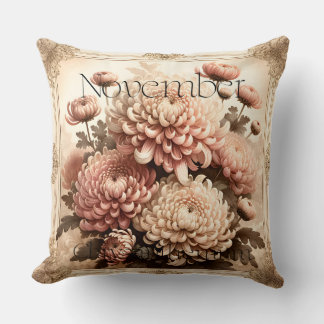 November Chrysanthemum Vintage Floral Birth  Kussen