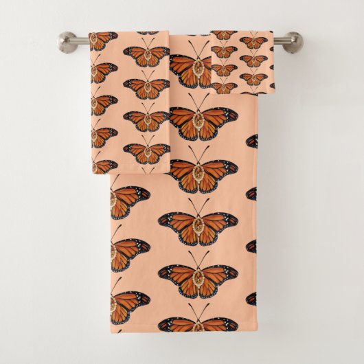 November Citrine Monarch Butterfly Pattern Design Bad Handdoek (Insitu)