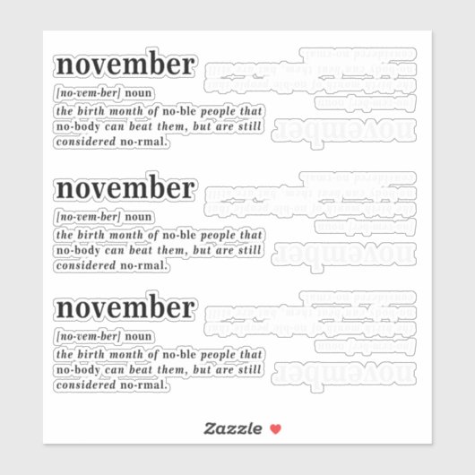 November Definitie Verjaardag Sticker (Vel)