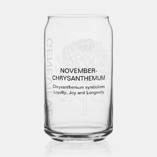 November Geboorte Bloem Chrysanthem met aangepaste Blikvorm Glas (Achterkant)