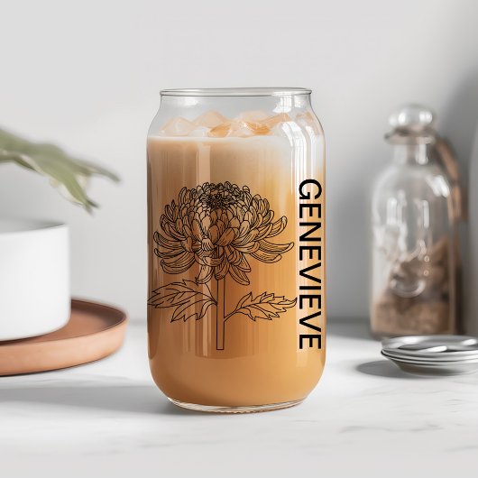 November Geboorte Bloem Chrysanthem met aangepaste Blikvorm Glas