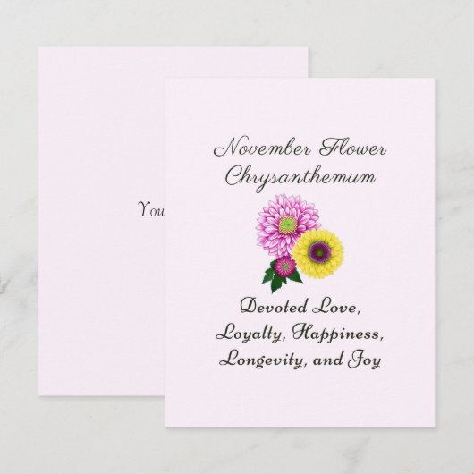 November Geboorte Maand Bloem Chrysanthemum (Voorkant / Achterkant)