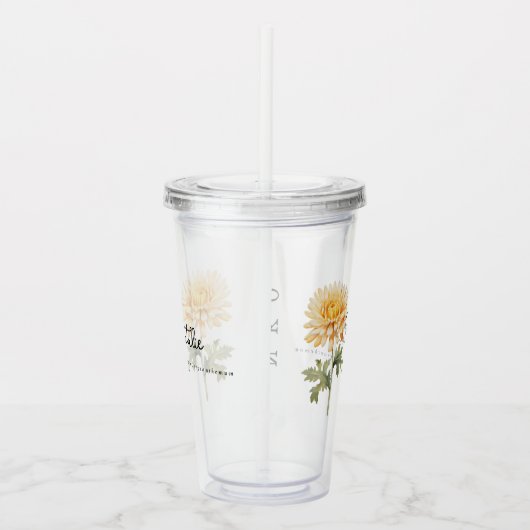 November Geboorte Maand Bloem Chrysanthemum Acryl Drinkbeker (Rechts)
