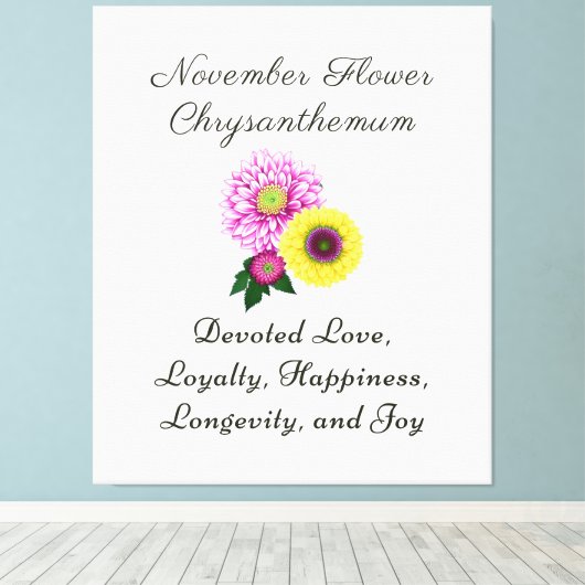 November Geboorte Maand Bloem Chrysanthemum Canvas Afdruk (Insitu (Houten vloer))