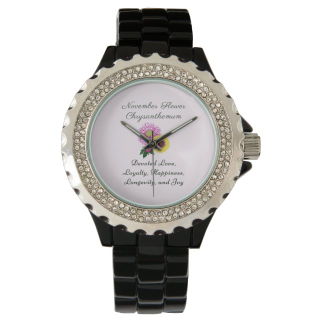 November Geboorte Maand Bloem Chrysanthemum Horloge (Voorkant)