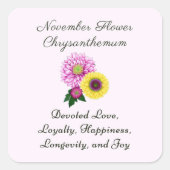 November Geboorte Maand Bloem Chrysanthemum Vierkante Sticker (Voorkant)