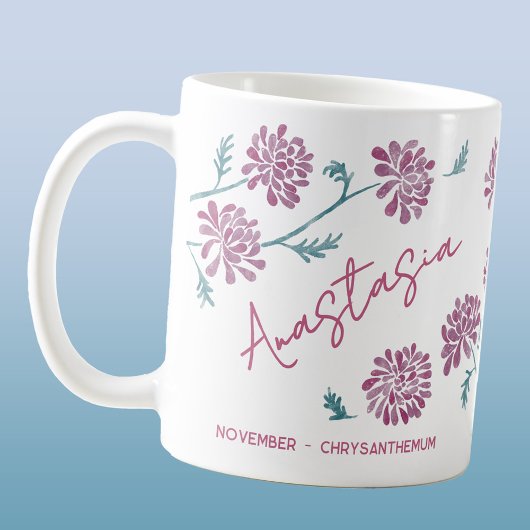 November Geboortebloem Aangepaste Naam Chrysanthem Koffiemok