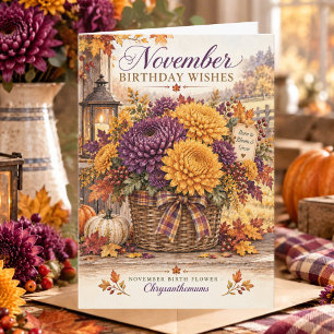 November Geboortebloem Chrysanthemum Verjaardag Kaart