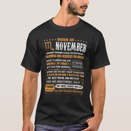 November geboortedag cadeautjes - geboren in novem t-shirt (Voorkant)