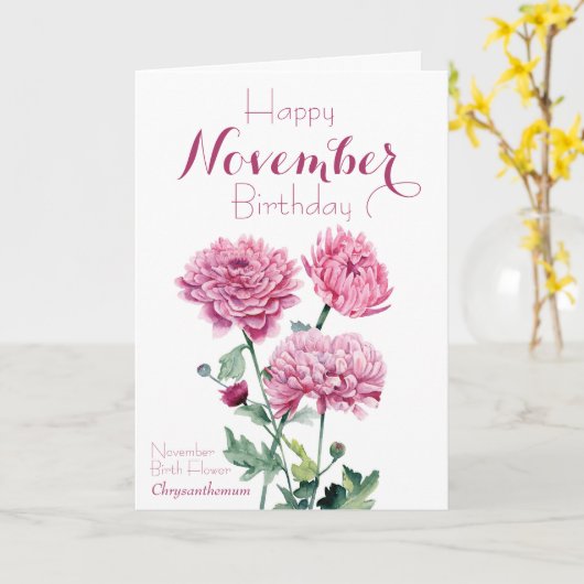 November geboortedag chrysanthemum kaart (Gele Bloem)