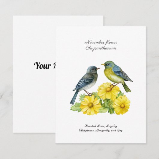 November Geboortemaand Bloem Chrysant Vogels (Voorkant / Achterkant)