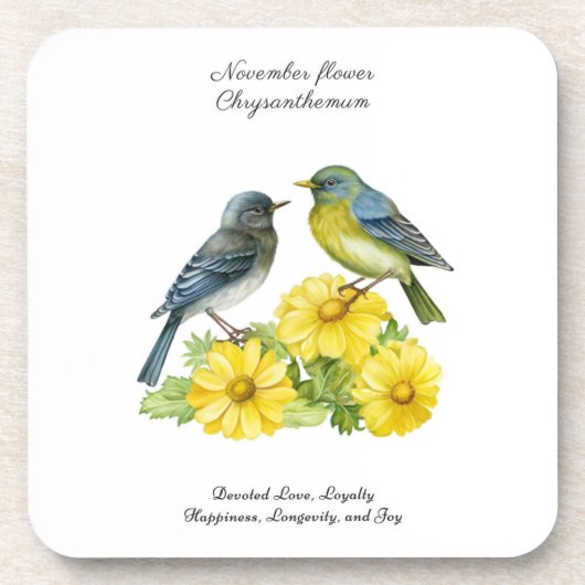 November Geboortemaand Bloem Chrysant Vogels Bier Onderzetter (Voorkant)