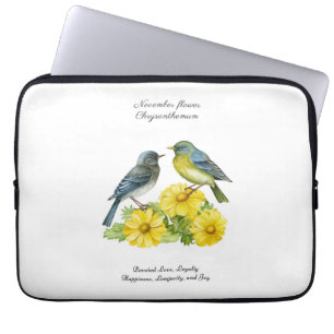 November Geboortemaand Bloem Chrysant Vogels Laptop Sleeve
