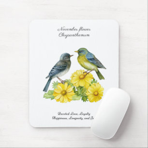 November Geboortemaand Bloem Chrysant Vogels Muismat