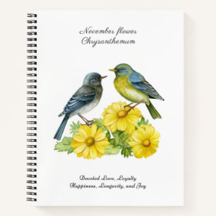 November Geboortemaand Bloem Chrysant Vogels Notitieboek