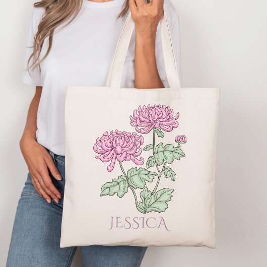 November Geboortemaand Bloem Paarse Chrysant Tote Bag