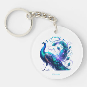 November Geboortemaand Spirit Animal Peacock Sleutelhanger