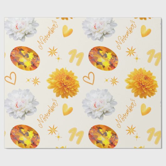 November Geboortesteen & Bloem | Citrien & Chrysan Cadeaupapier (Vlak)