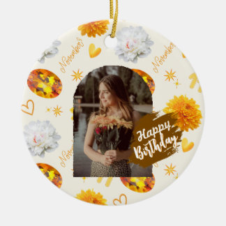 November Geboortesteen & Bloem Verjaardag op Maat Keramisch Ornament