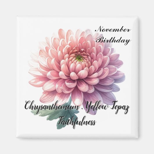 November Geboortesteen Topaas Chrysanthemum Bloem Magneet (Voorkant)