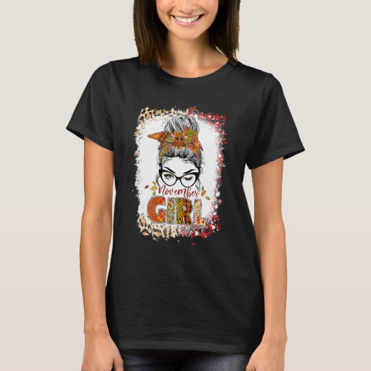 November Girl Leopard Messy Bun Hair Turkey Thanks T-shirt (Voorkant)