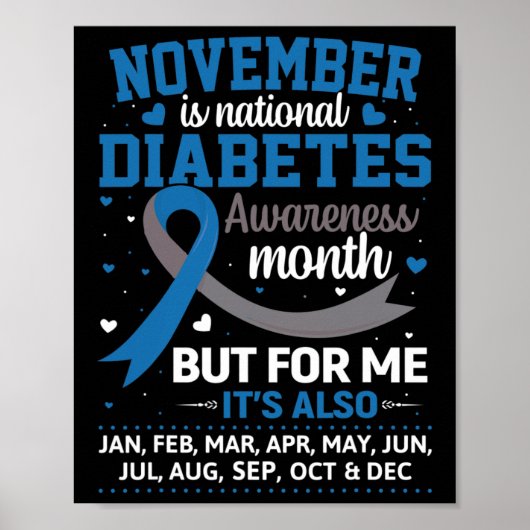 November is Diabetes Awareness Month Blue en Grey Poster (Voorkant)