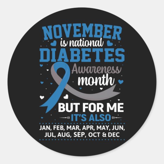 November is Diabetes Awareness Month Blue en Grey Ronde Sticker (Voorkant)