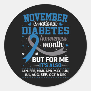 November is Diabetes Awareness Month Blue en Grey Ronde Sticker