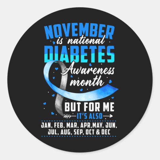 November is Diabetes Awareness Month Blue en Grey Ronde Sticker (Voorkant)