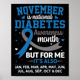 November is Diabetes Bewustmakingsblauw en Grijs Poster
