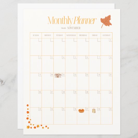 November Monthly Planner (Voorkant / Achterkant)