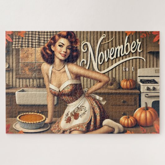 November Retro Pin-Up Girl Pumpkin Legpuzzel (Horizontaal)