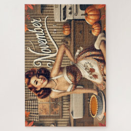 November Retro Pin-Up Meisje Pompoen Legpuzzel