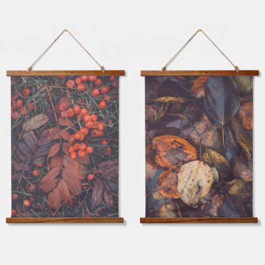 November: rode bessen en bruine herfstbladeren hangend wandkleed (Dubbel)