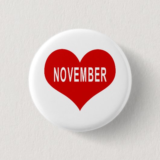 NOVEMBER Rode Hart Knop Ronde Button 3,2 Cm (Voorkant)